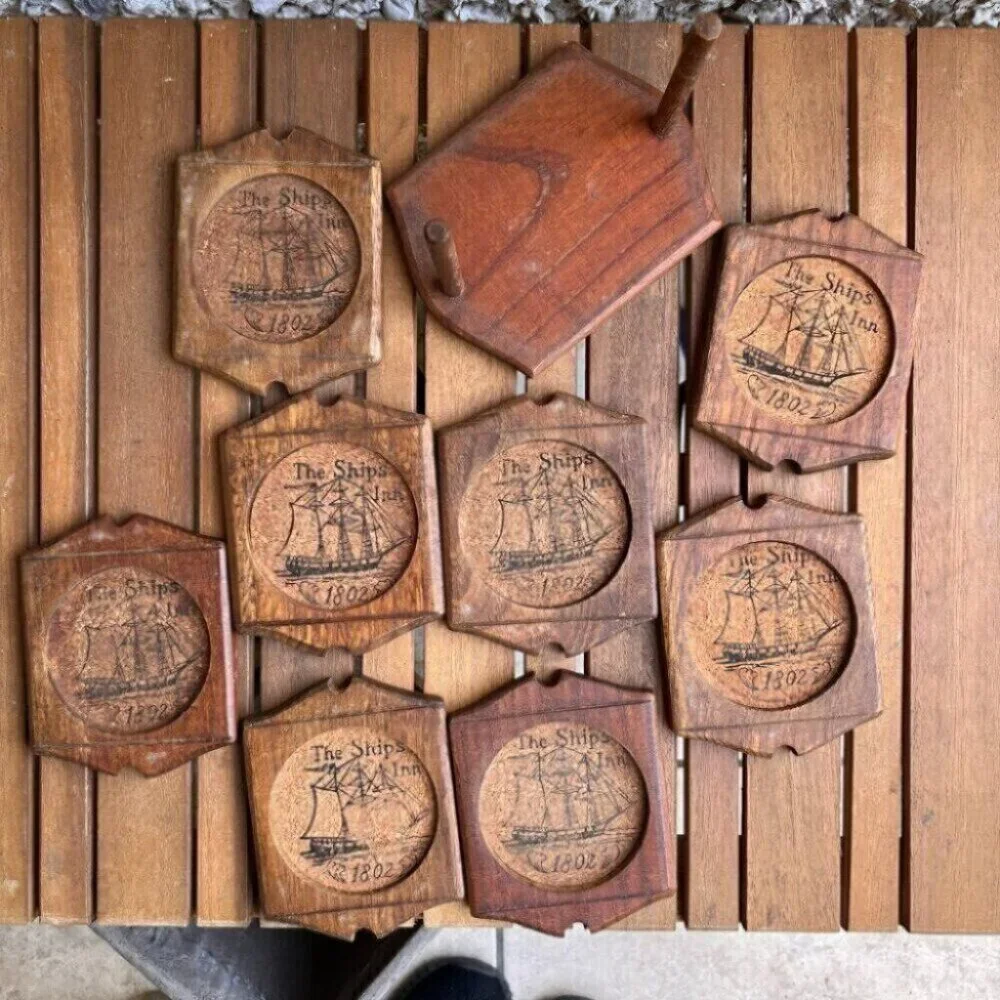 Vintage Woodcrest Nautical Styson Coasters The Ships Inn Wood Cork